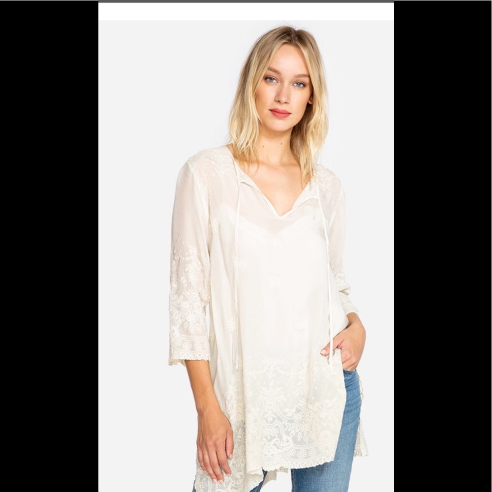 Johnny Was Antik Lace Flare Tunic Embroid blouse